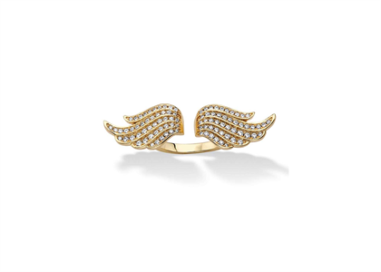 Gold Plated CZ Studded Angel Wings Ring